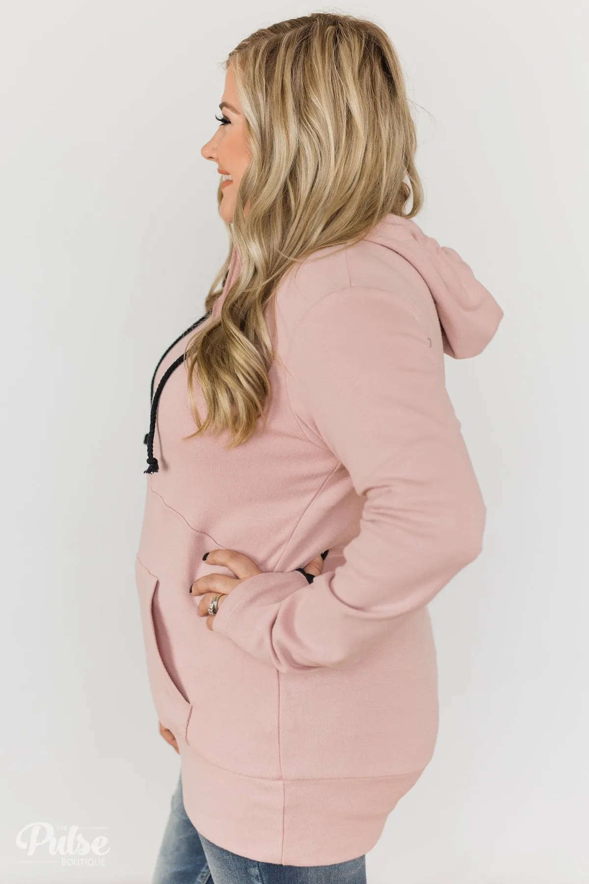 Ampersand Half Zip Hoodie- Blush