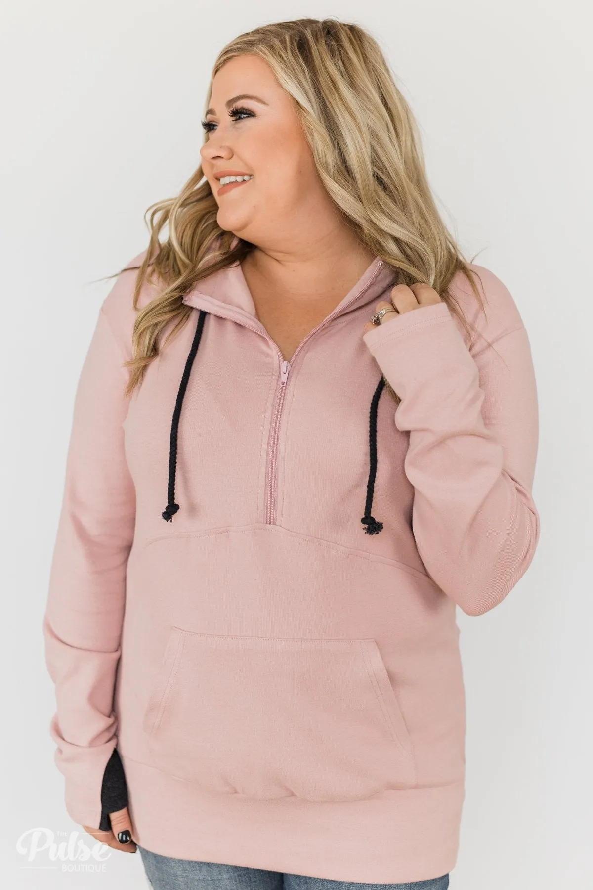 Ampersand Half Zip Hoodie- Blush