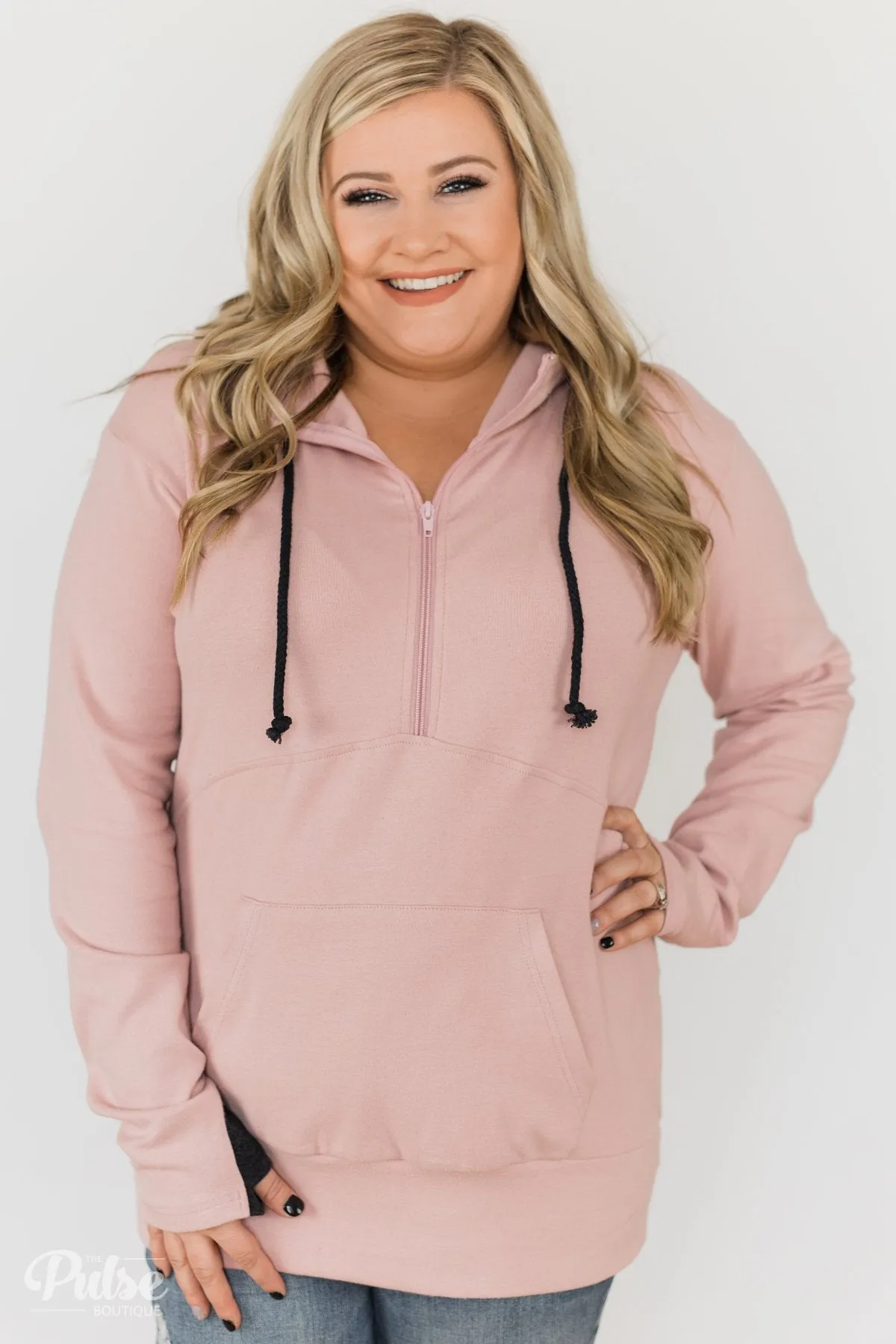 Ampersand Half Zip Hoodie- Blush