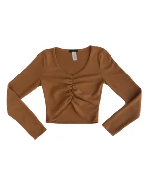 Annalise Ruched Long Sleeve Top - Caramel