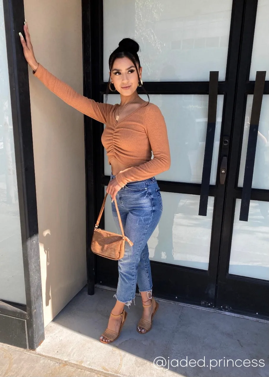 Annalise Ruched Long Sleeve Top - Caramel