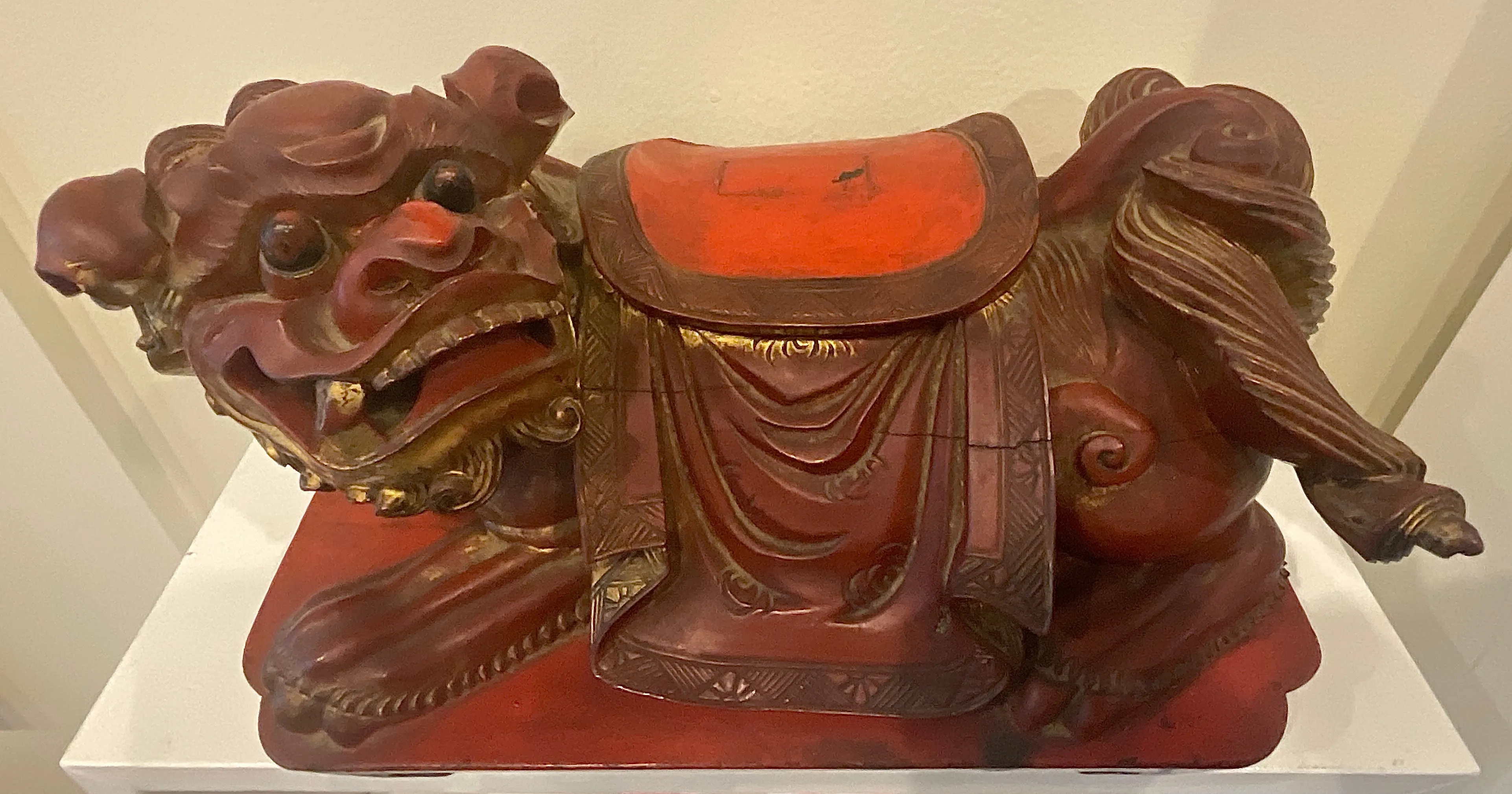Antique Chinese Red Lacquer Foo Dog 19th Century