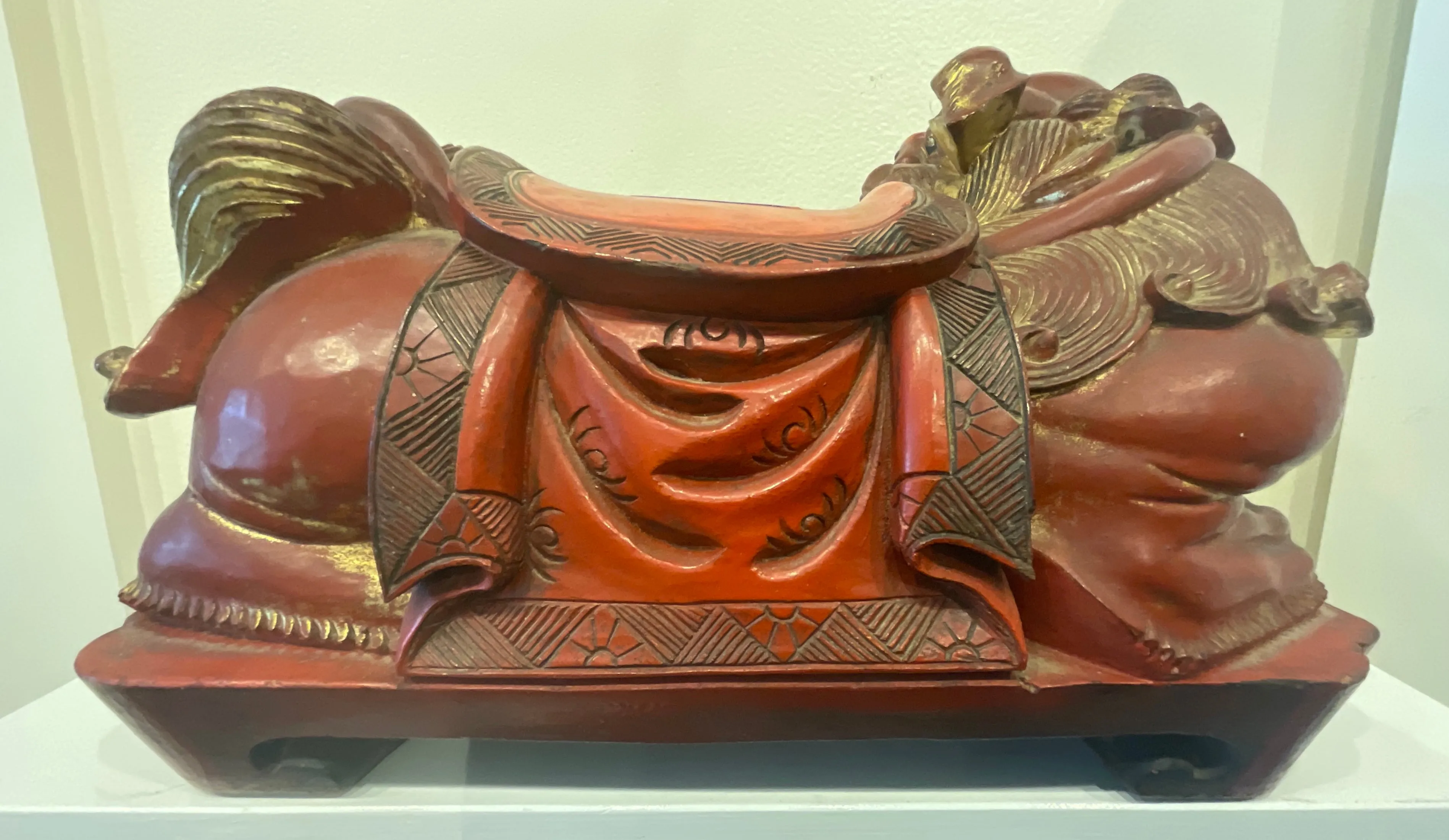 Antique Chinese Red Lacquer Foo Dog 19th Century