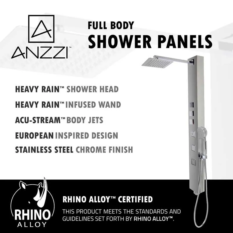 Anzzi Lann 53 in. 3-Jetted Full Body Shower Panel with Heavy Rain Showerhead and Spray Wand in Brushed Stainless Steel