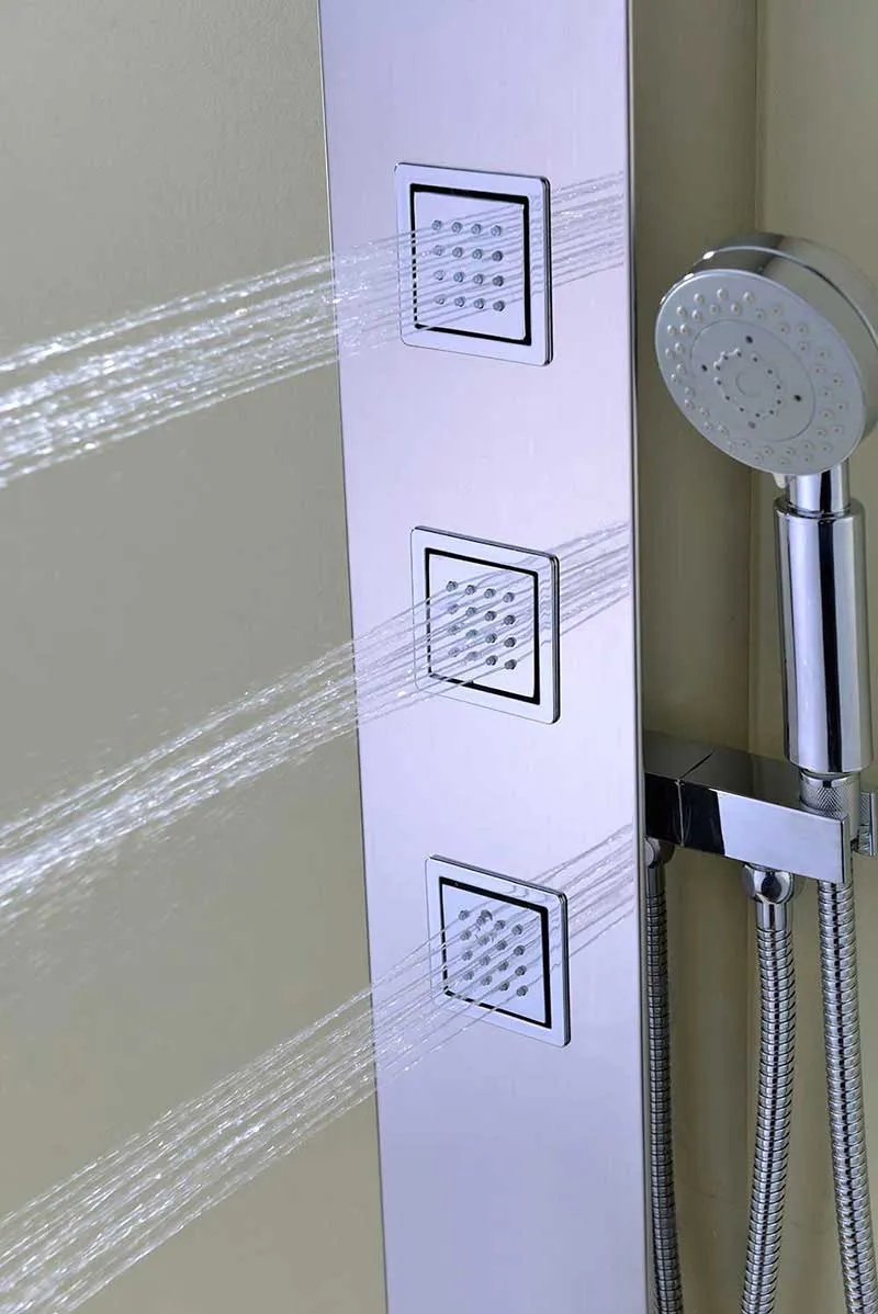 Anzzi Lann 53 in. 3-Jetted Full Body Shower Panel with Heavy Rain Showerhead and Spray Wand in Brushed Stainless Steel