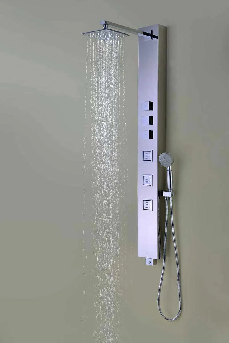 Anzzi Lann 53 in. 3-Jetted Full Body Shower Panel with Heavy Rain Showerhead and Spray Wand in Brushed Stainless Steel