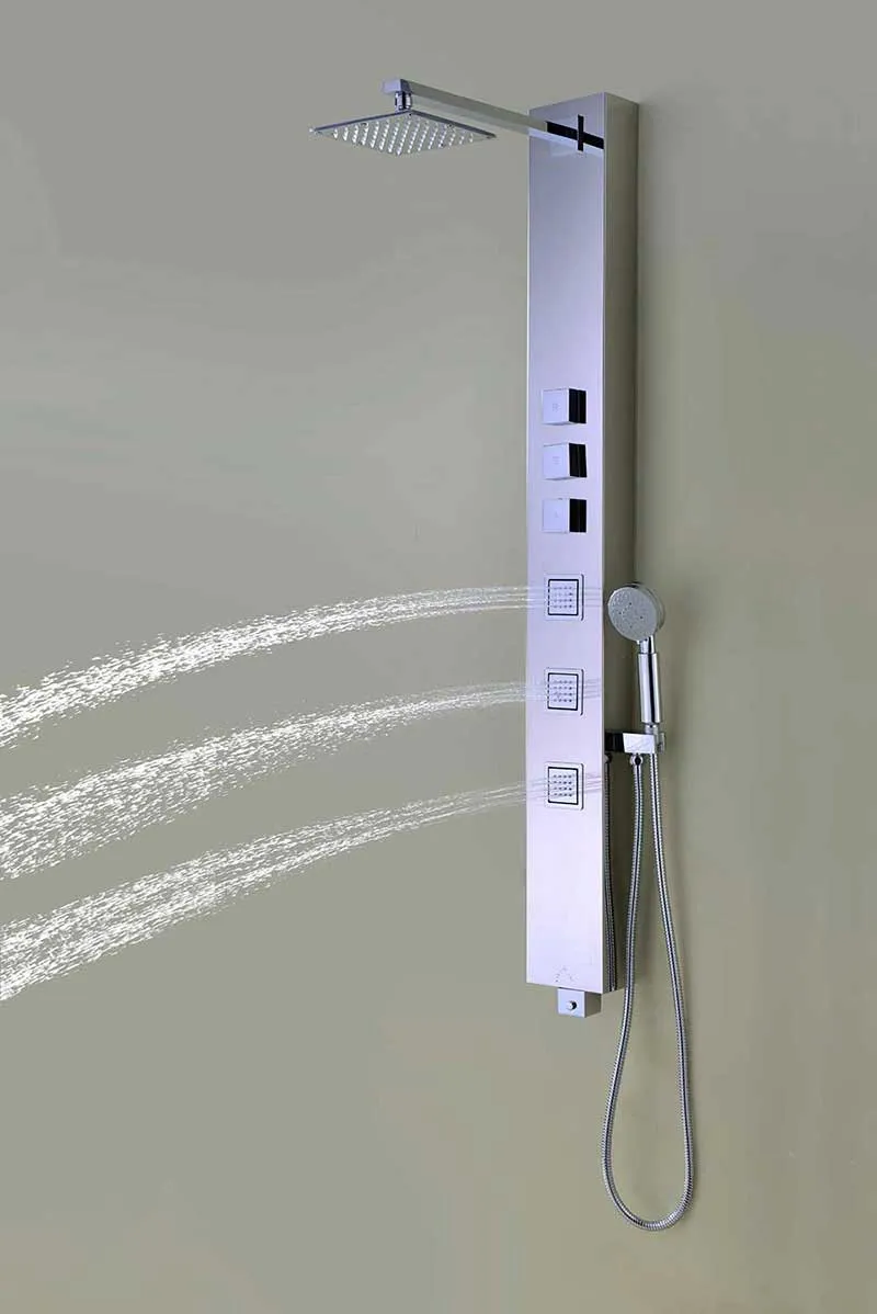 Anzzi Lann 53 in. 3-Jetted Full Body Shower Panel with Heavy Rain Showerhead and Spray Wand in Brushed Stainless Steel