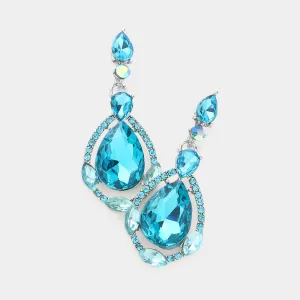 Aqua Crystal and Rhinestone Teardrop Pageant Earrings | Prom Earrings | 300696
