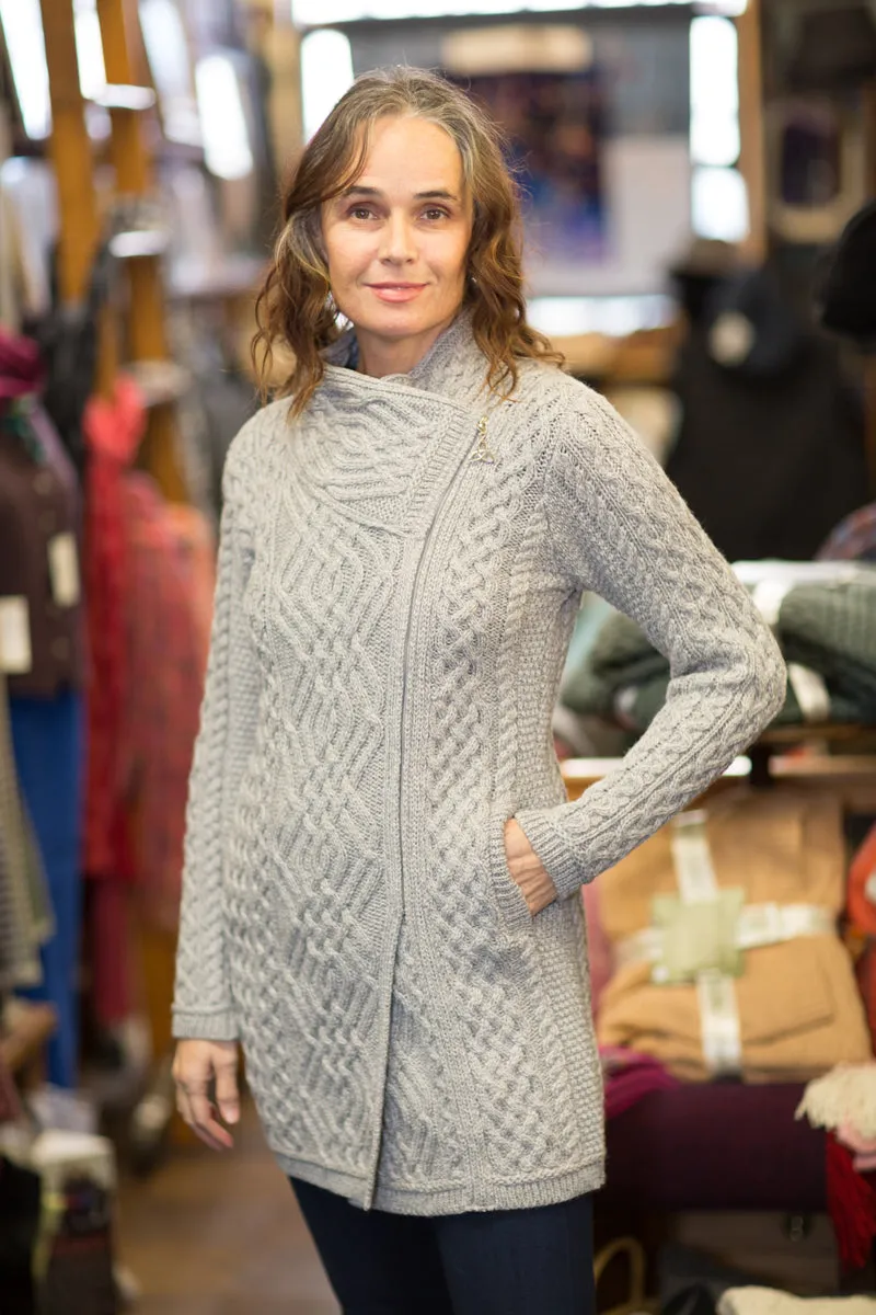 Aran Cable Knit Side Zip Long Coat Sweater