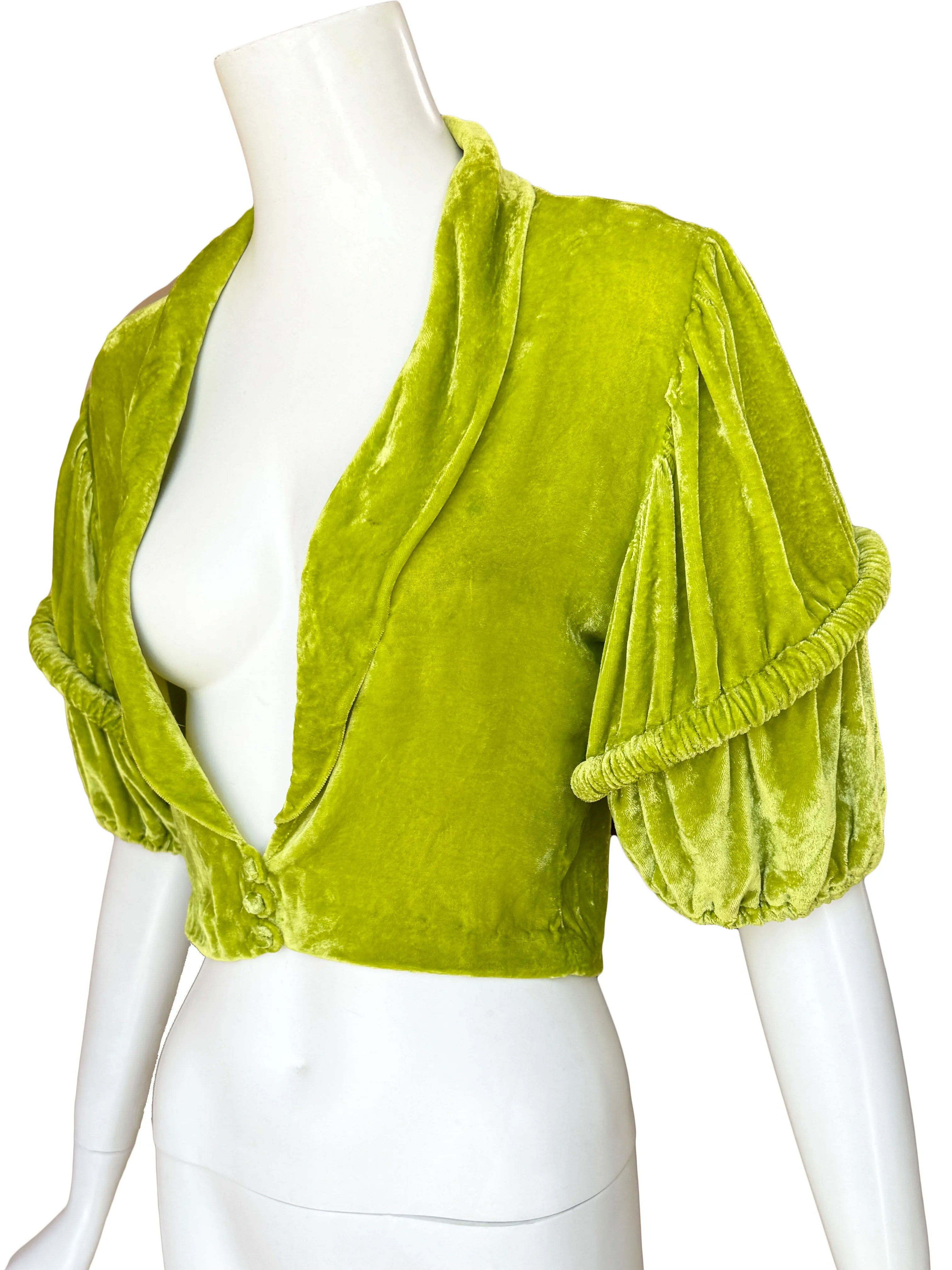 Art Deco 1930s Chartreuse Velvet Jacket
