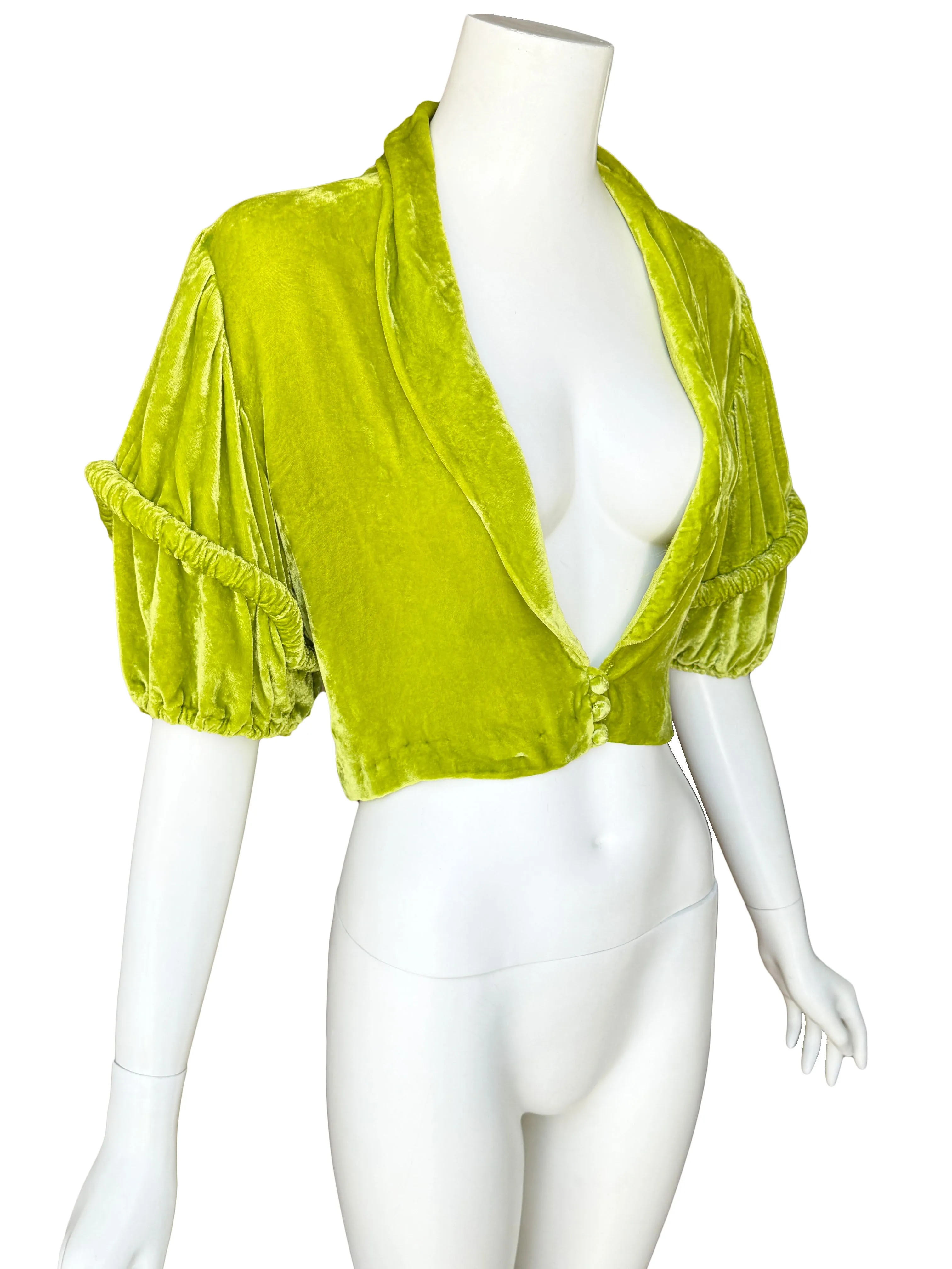 Art Deco 1930s Chartreuse Velvet Jacket