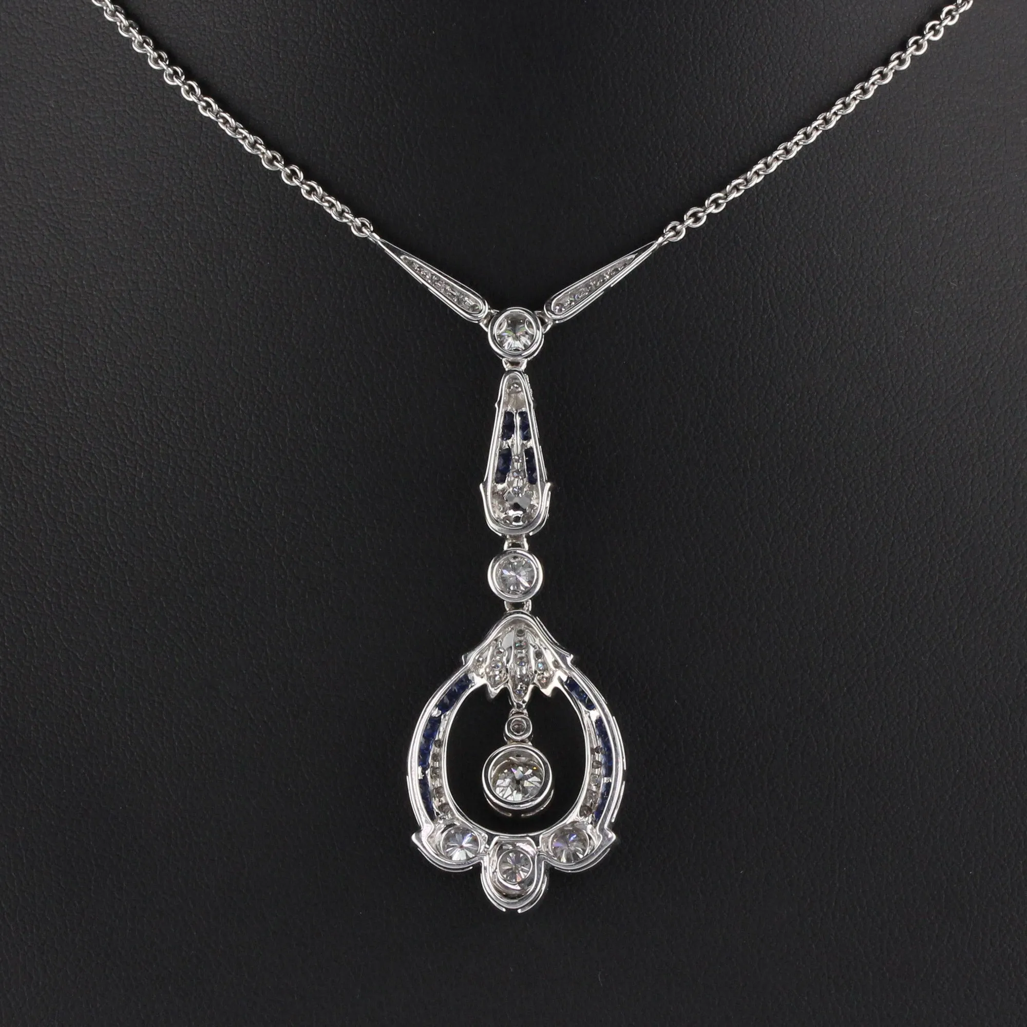 Art Deco Style 18K White Gold Diamond and Sapphire Necklace