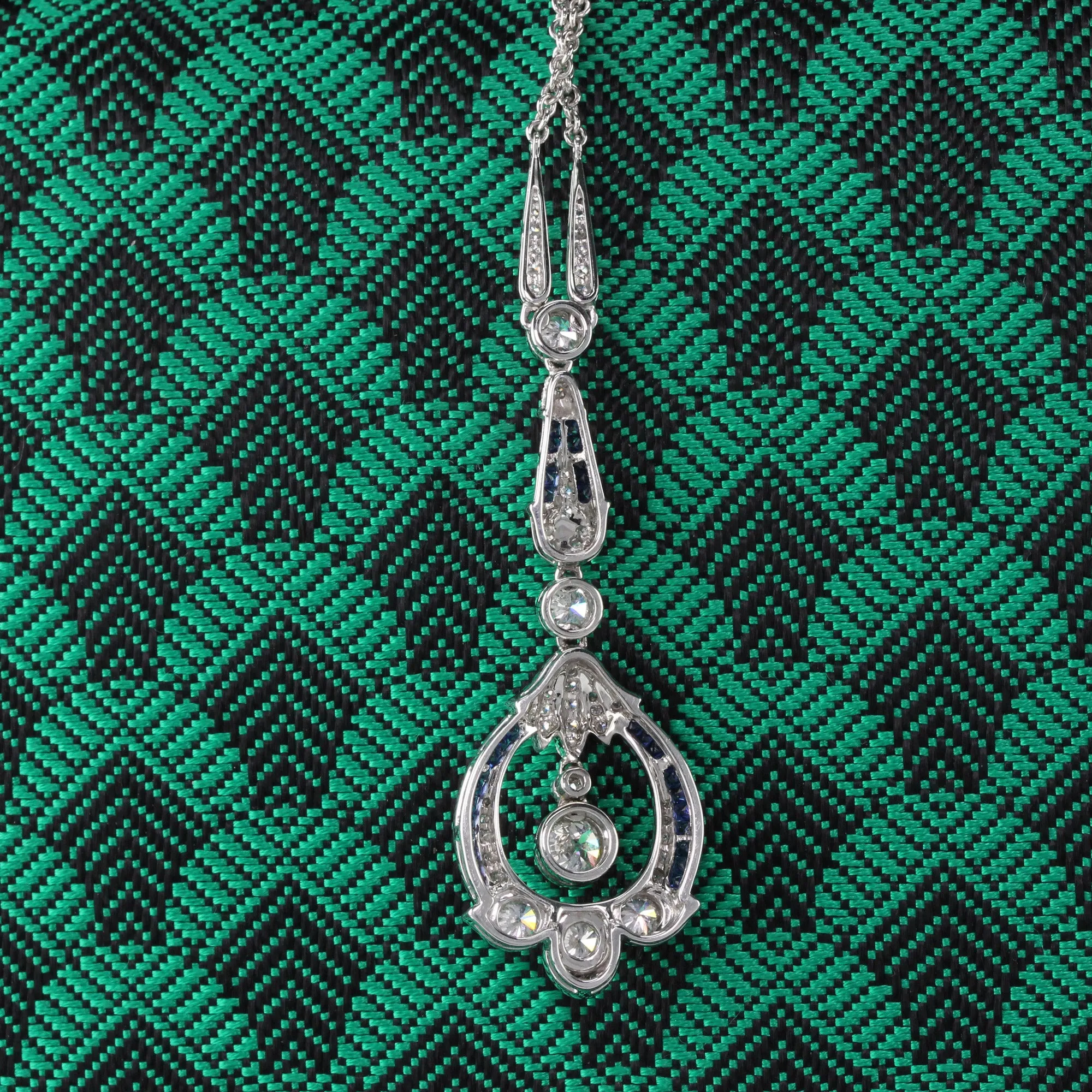 Art Deco Style 18K White Gold Diamond and Sapphire Necklace