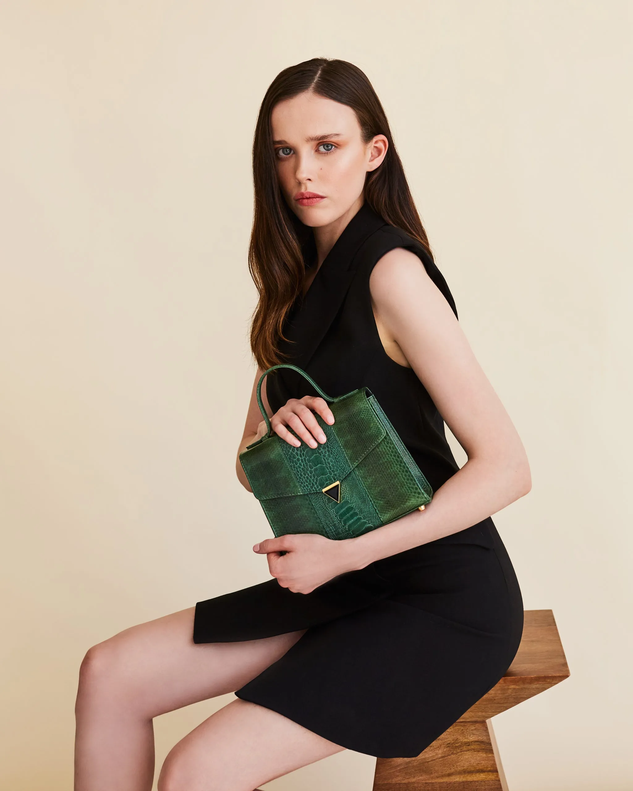 AVA SNAKESKIN & OSTRICH LEG TOP HANDLE BAG