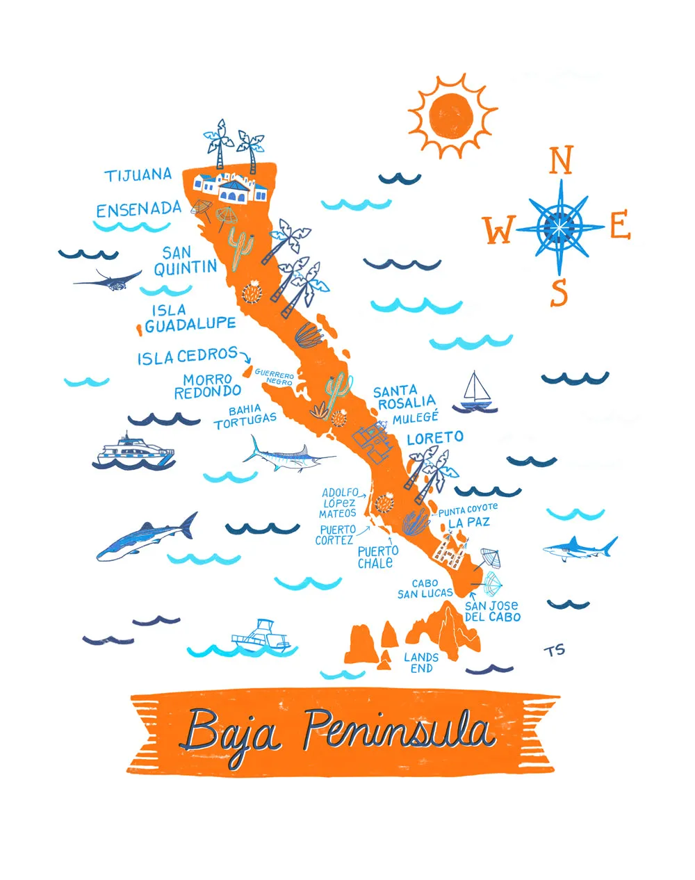 Baja Peninsula Wall Art-Custom City Print