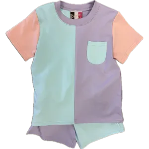 Banana Split Colorblock Short Set- Peach/Purple