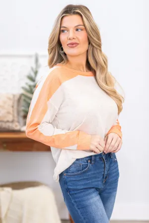 Beige and Coral Long Sleeve Knit Top