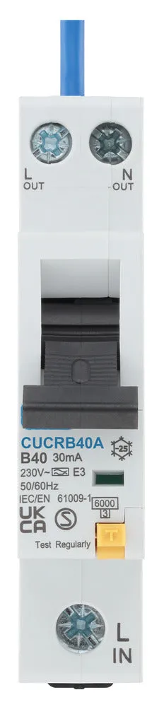BG CUCRB40A 40A SP 1 Module B Curve 6kA 30mA Type A Compact RCBO