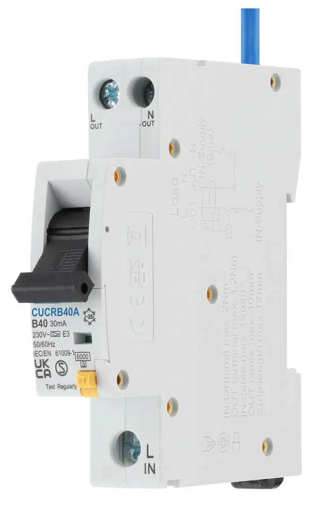 BG CUCRB40A 40A SP 1 Module B Curve 6kA 30mA Type A Compact RCBO