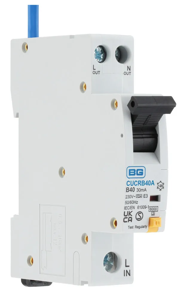 BG CUCRB40A 40A SP 1 Module B Curve 6kA 30mA Type A Compact RCBO