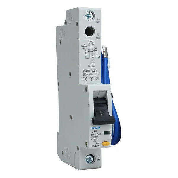 BG CUCRC20 20A SP 1 Module C Curve 6kA 30mA Type AC Compact RCBO
