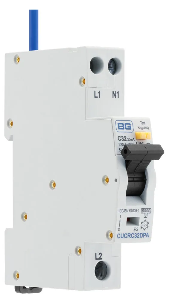 BG CUCRC32DPA 32A 30mA C Curve Type A Double Pole Compact RCBO Bi-Directional