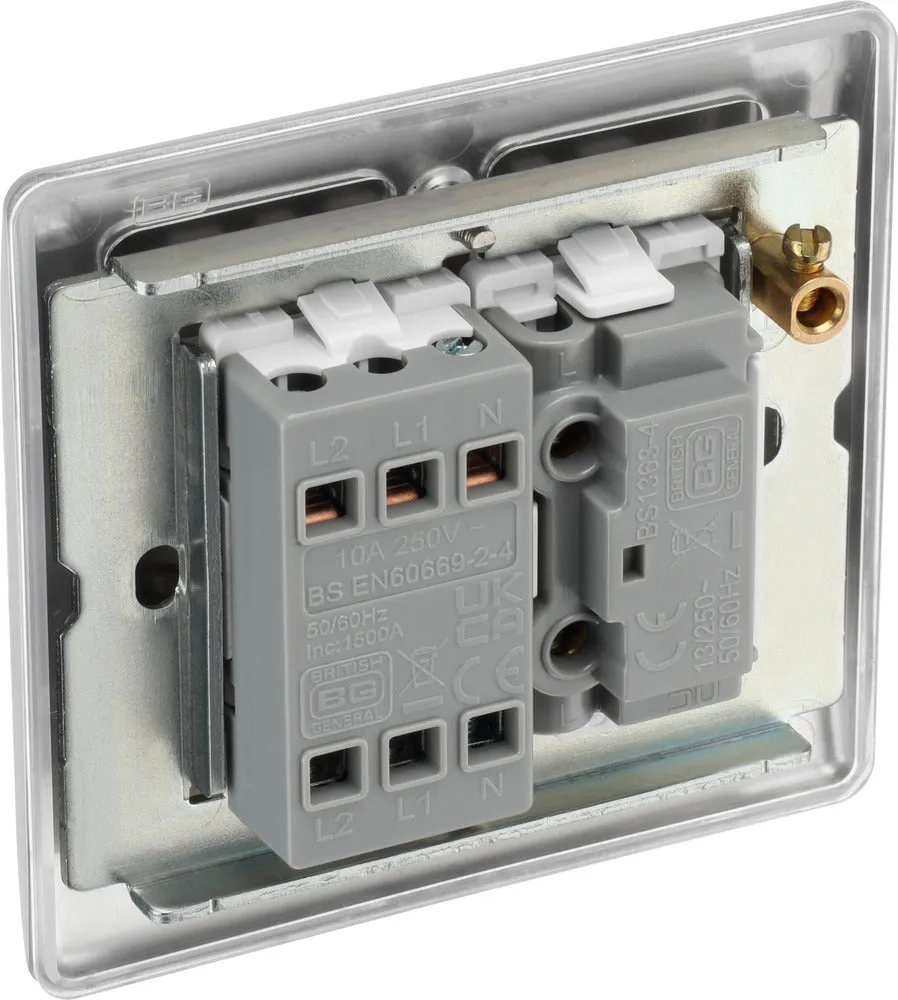 BG NBS15F Nexus Metal Triple Pole Fused Fan Isolator Switch 10A - Brushed Steel