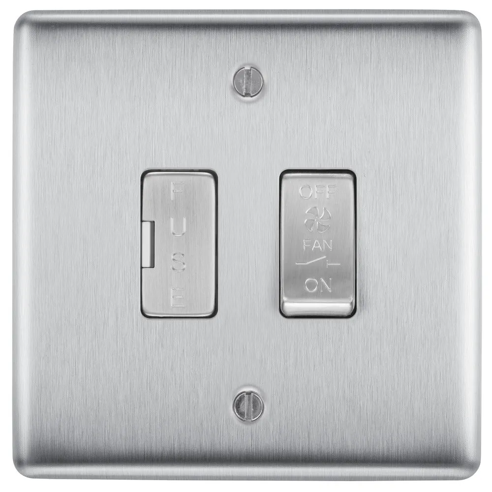 BG NBS15F Nexus Metal Triple Pole Fused Fan Isolator Switch 10A - Brushed Steel