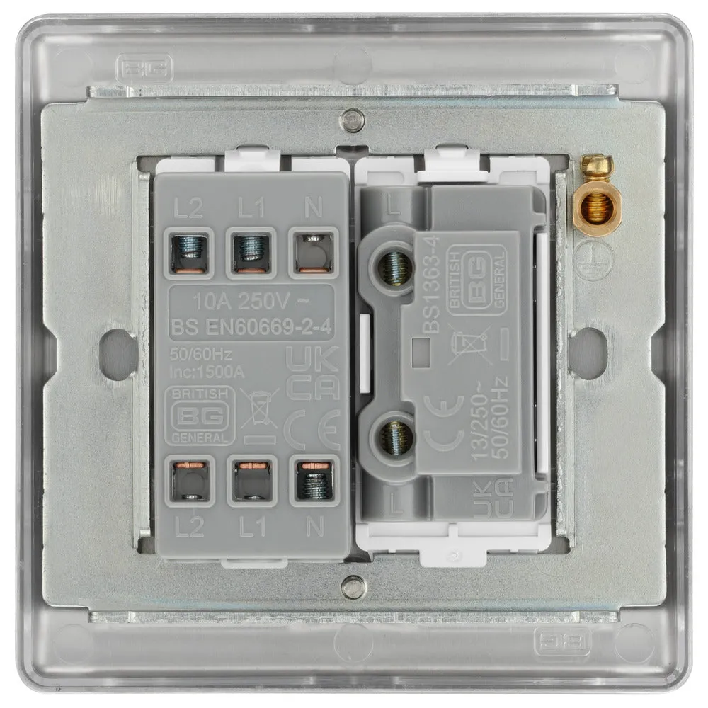 BG NBS15F Nexus Metal Triple Pole Fused Fan Isolator Switch 10A - Brushed Steel
