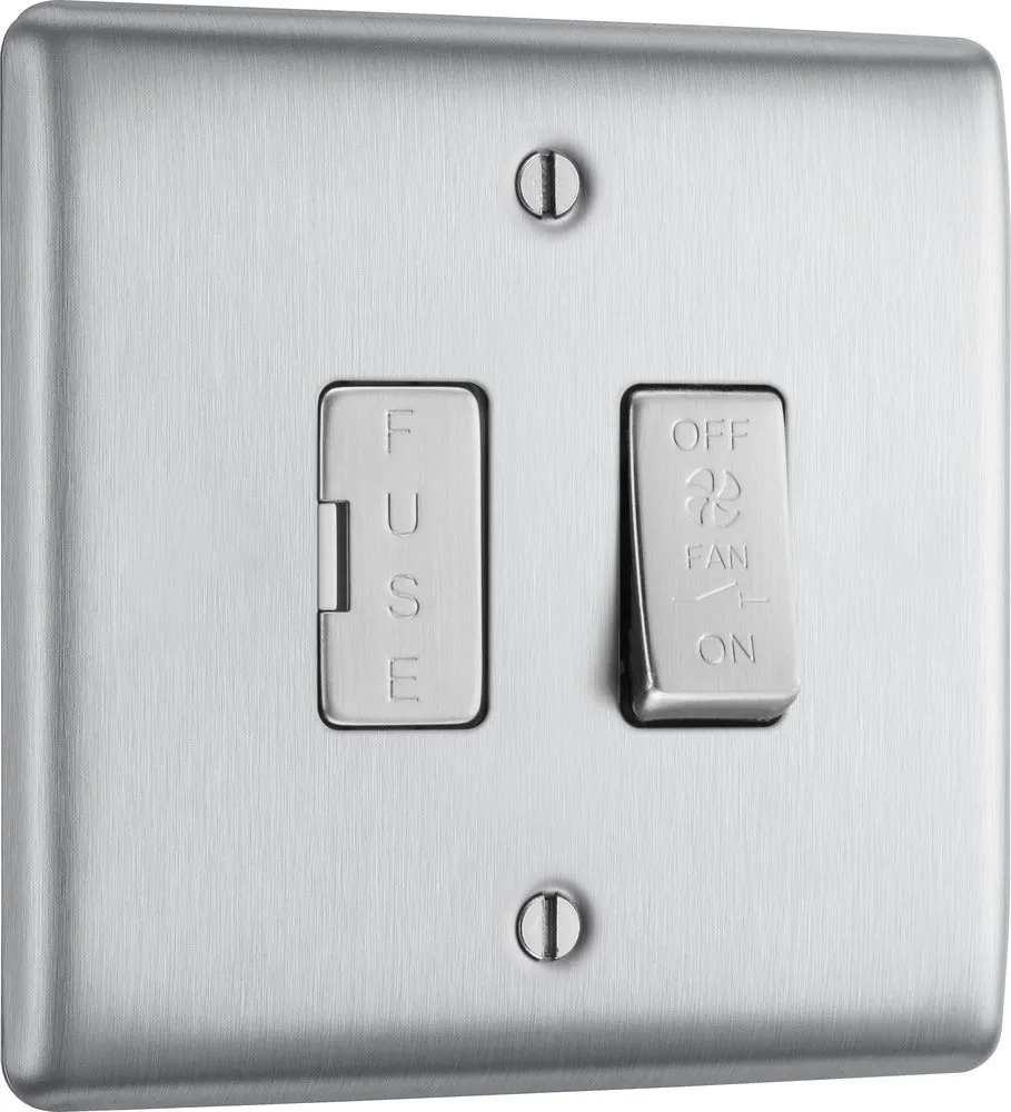 BG NBS15F Nexus Metal Triple Pole Fused Fan Isolator Switch 10A - Brushed Steel