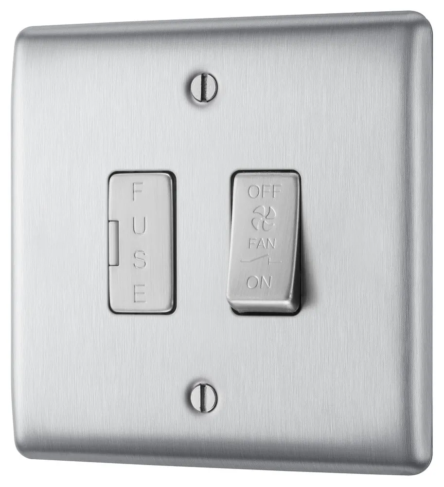 BG NBS15F Nexus Metal Triple Pole Fused Fan Isolator Switch 10A - Brushed Steel