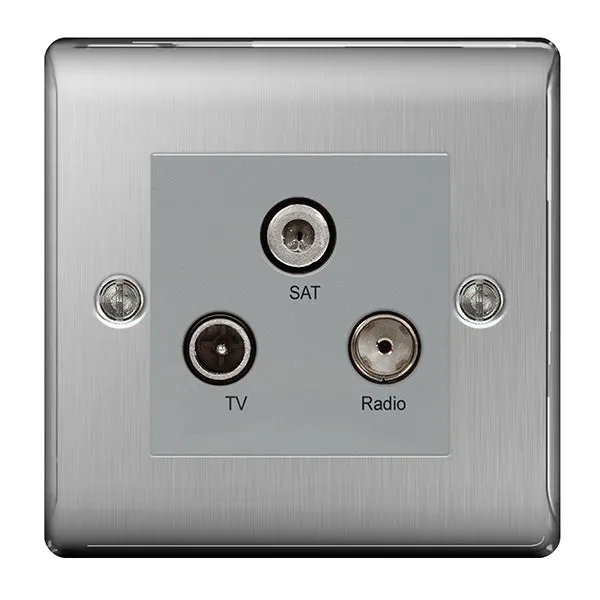 BG NBS67 Nexus Metal Triplex TV/FM/Sat Socket - Grey Insert - Brushed Steel
