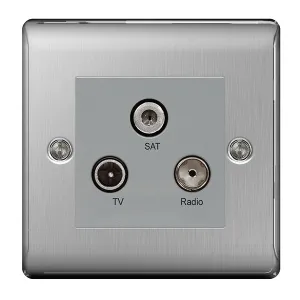 BG NBS67 Nexus Metal Triplex TV/FM/Sat Socket - Grey Insert - Brushed Steel