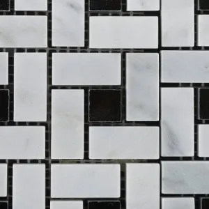 Bianco Carrara White Marble Polished Pinwheel Mosaic Tile with Black Dots - Lot of 50 sq. ft.