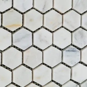 Bianco Venatino Carrara White Carrera Marble Polished 1.25 inch (1 1/4") Hexagon Mosaic Tile - Box of 5 Sheets