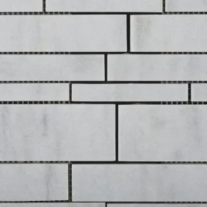 Bianco Venatino Marble Polished Random-Strip Mosaic Tile on Mesh - Lot of 50 sq. ft.