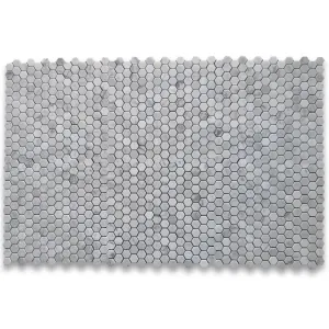 BIANCO WHITE CARRARA MARBLE HEXAGON 1" POLISHED MOSAIC TILE