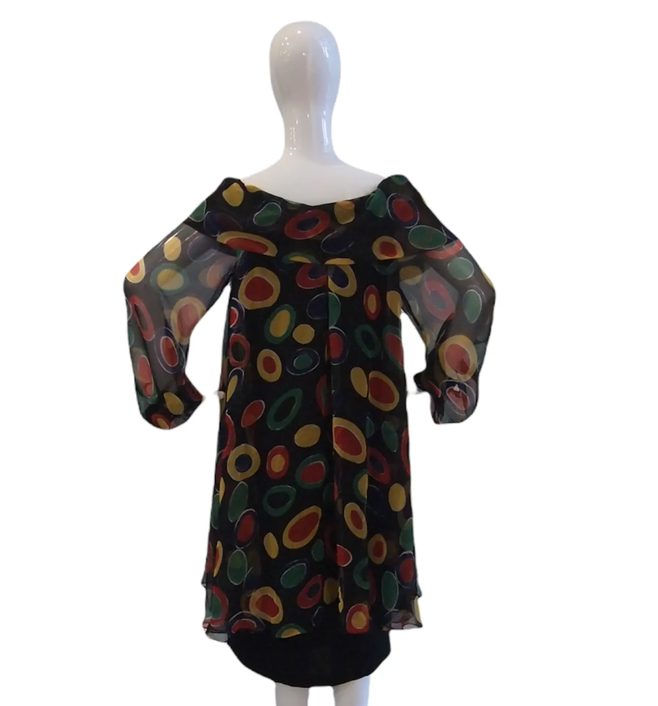 BILLOWY Vintage Frank Usher Dress with Quirky Black Sheer Layers