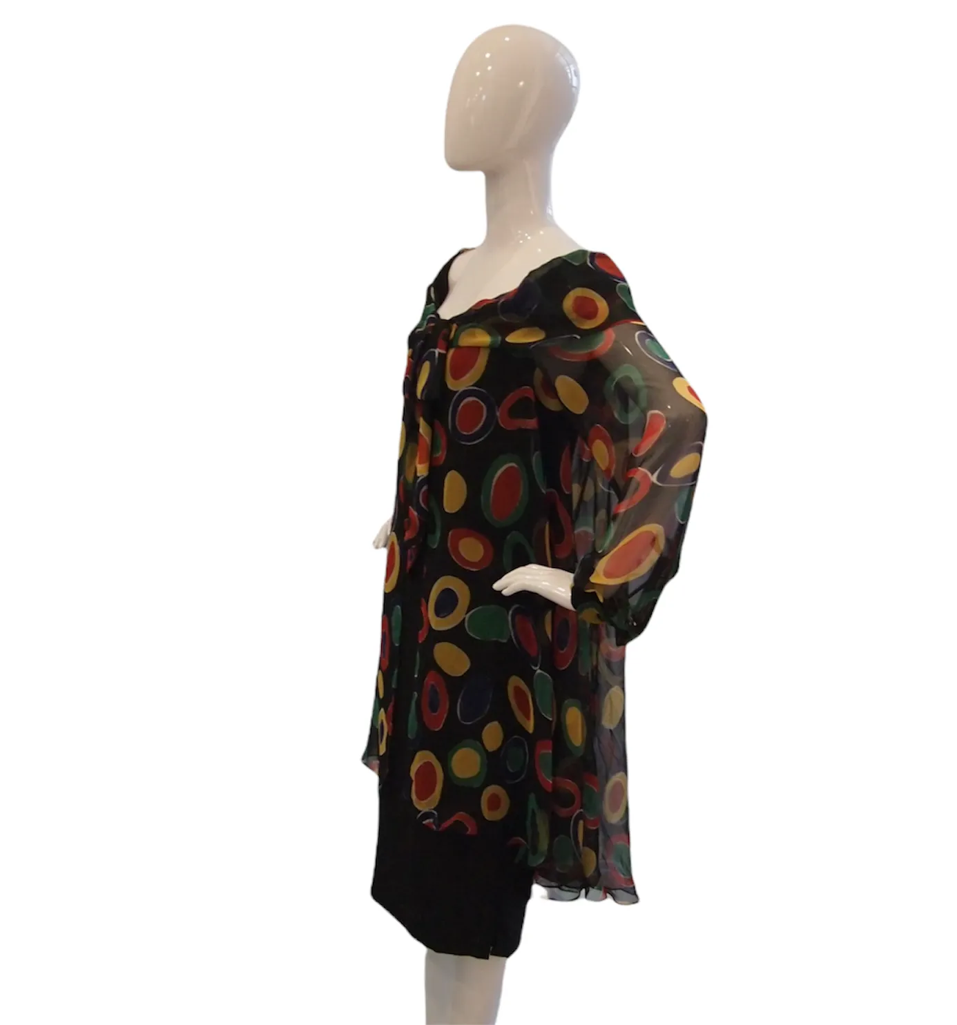 BILLOWY Vintage Frank Usher Dress with Quirky Black Sheer Layers