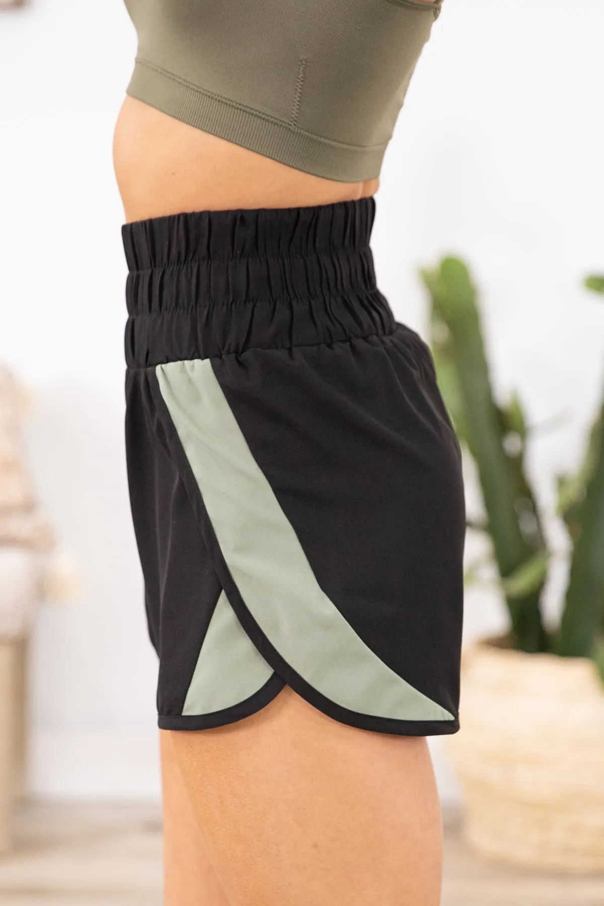 Black Colorblock Dolphin Hem Active Shorts