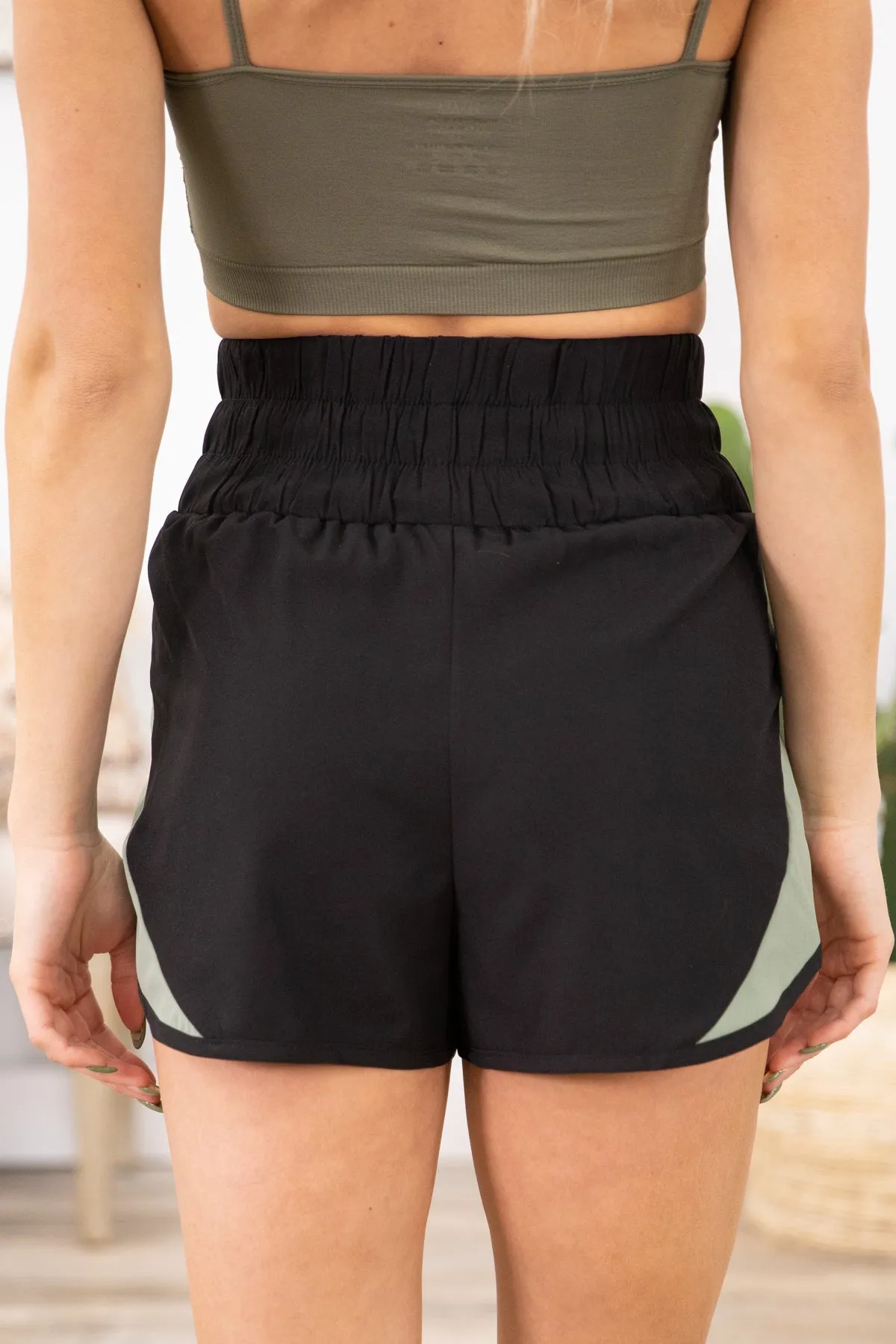 Black Colorblock Dolphin Hem Active Shorts