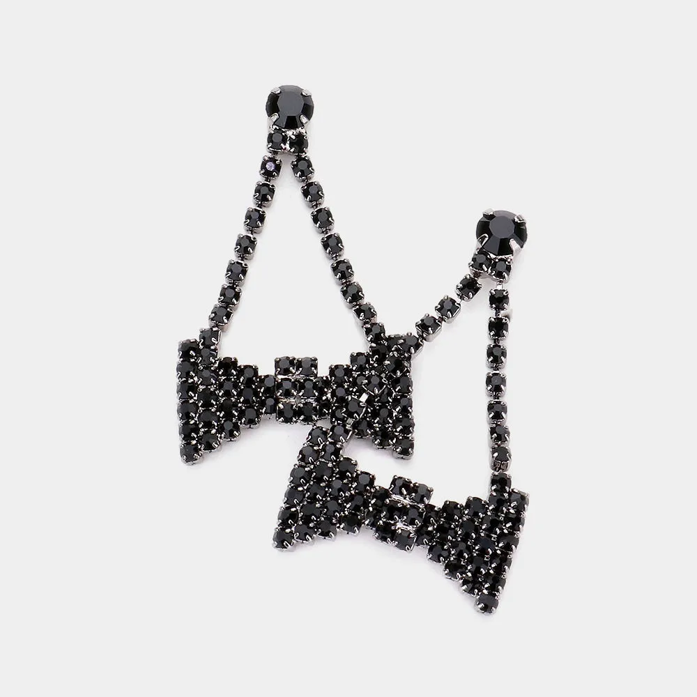 Black Crystal Rhinestone Bow Drop Pageant Earrings | Outfit of Choice Earrings |  187268