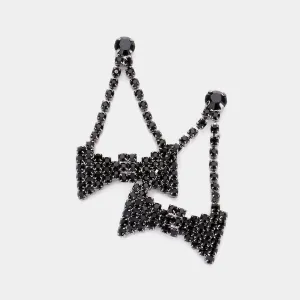 Black Crystal Rhinestone Bow Drop Pageant Earrings | Outfit of Choice Earrings |  187268