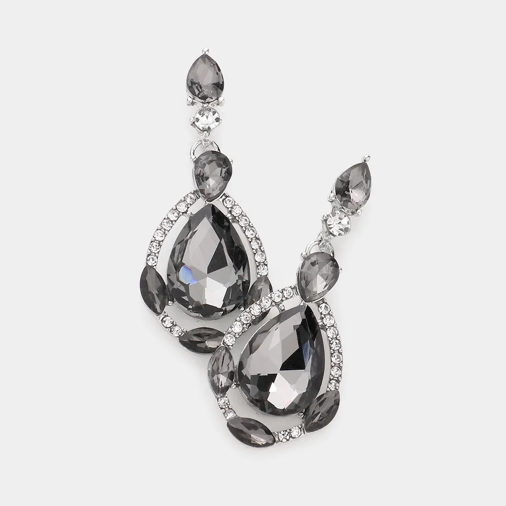 Black Diamond Crystal and Rhinestone Teardrop Pageant Earrings | Prom Earrings | 300693