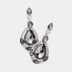 Black Diamond Crystal and Rhinestone Teardrop Pageant Earrings | Prom Earrings | 300693