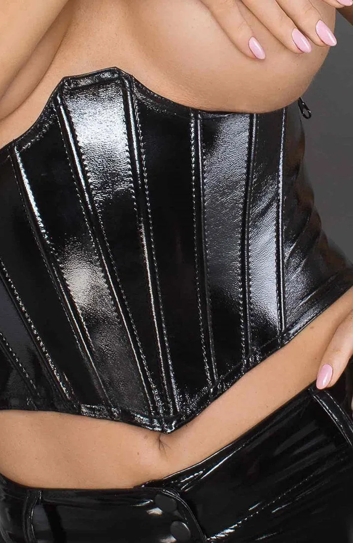 Black lacquered vinyl underbust corset - Lacquered Vibes