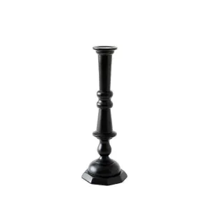 Black Lacquered Wood Georgian Candlestick 12"