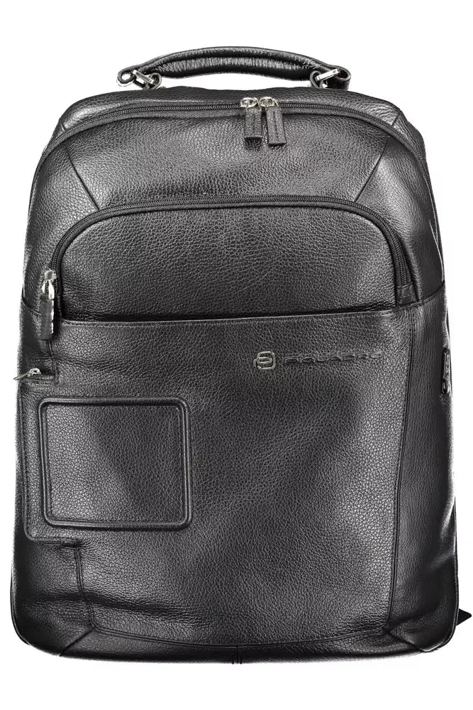 Black Leather Men Backpack