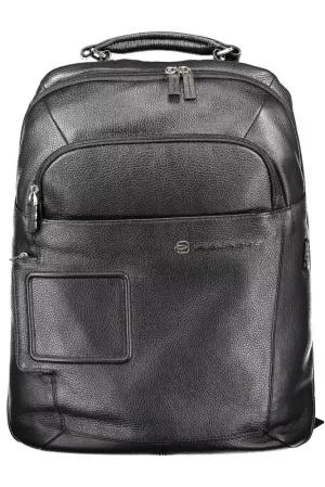 Black Leather Men Backpack