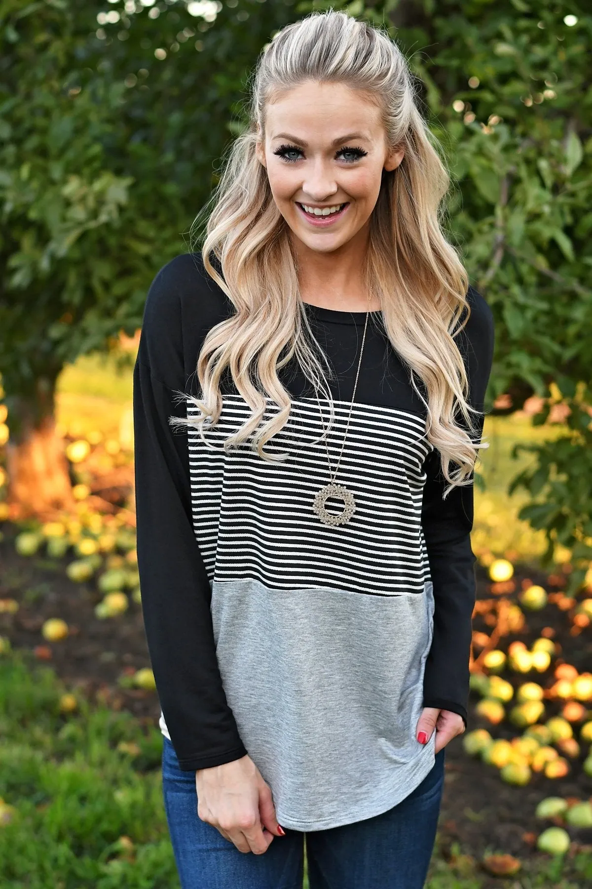 Black Striped Colorblock top